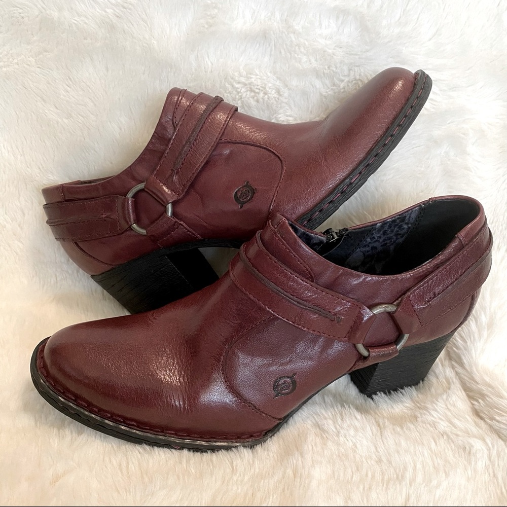 Red (Maroon) Women’s Born Leather Short Heel Shoes